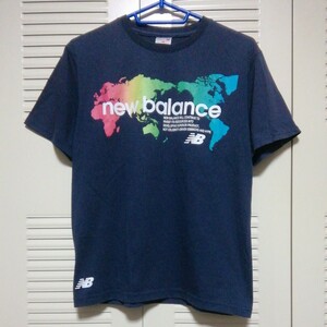 ★【古着】new balance(ニューバランス)　半袖　Tシャツ　Mサイズ　紺(ネイビー)　プリント