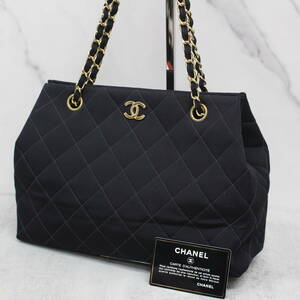 S188)【1円スタート♪】CHANEL/シャネル コットンチェーントートバッグ ブラック/黒 ゴールド金具 ココマーク 5番台 ギャラ付き