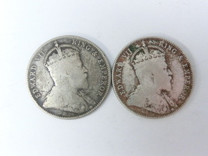 英領 海峡植民地 銀貨 エドワード7世 2枚セット 1910年 20セント シルバーコイン