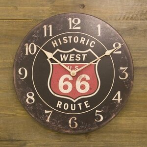 【ブラック】※《レジェクションカフェクロック・WEST US ROUTE66》　アメリカン雑貨　ＭＤＦ材　木製　時計