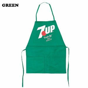 送料無料【７ＵＰ・セブンアップ】※《コットンエプロン・グリーン》　８９～９５年代ロゴ　アメリカン雑貨　