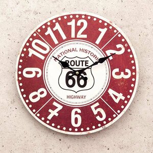 【Historic Highway】※《アンティークＭＤＦクロック・ROUTE66》　アメリカン雑貨　ＭＤＦ材　木製　時計