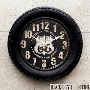 【タイヤ型時計】※《アンティークタイヤクロック・US ROUTE66》　アメリカン雑貨　ブリキ看板　メタルサイン　時計