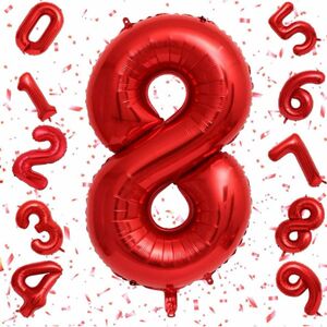 数字バルーン レッド アルミ風船 誕生日 40インチ ナンバー8 ハッピーバースデー 飾り付け ギフト 記念日 お祝い パーティー