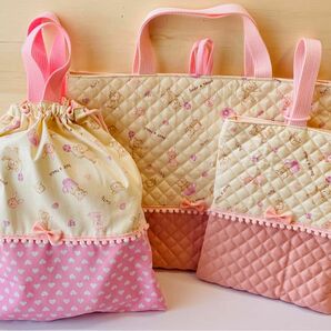 入園入学3点セットレッスンバッグシューズケース 体操服入れ女の子ハンドメイド