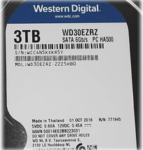 ■Y12 良品♪ WD 3.5インチハードディスク 3TB WD30EZRZ 電源回数1601回/2347時間/5400rpm USED■_画像3