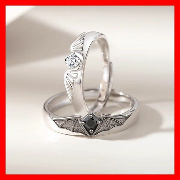 指輪 リング 天使 悪魔 フリーサイズ バラ売り可 韓国 ペアリング プレゼント