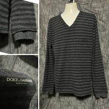 DOLCE&GABBANA 袖レイヤード ボーダーニット セーター 黒 XL_画像1