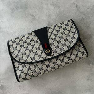 1円〜　GUCCI グッチ　オールドグッチ クラッチバッグ セカンドバッグ シェリーライン GG柄 レザー ネイビー　