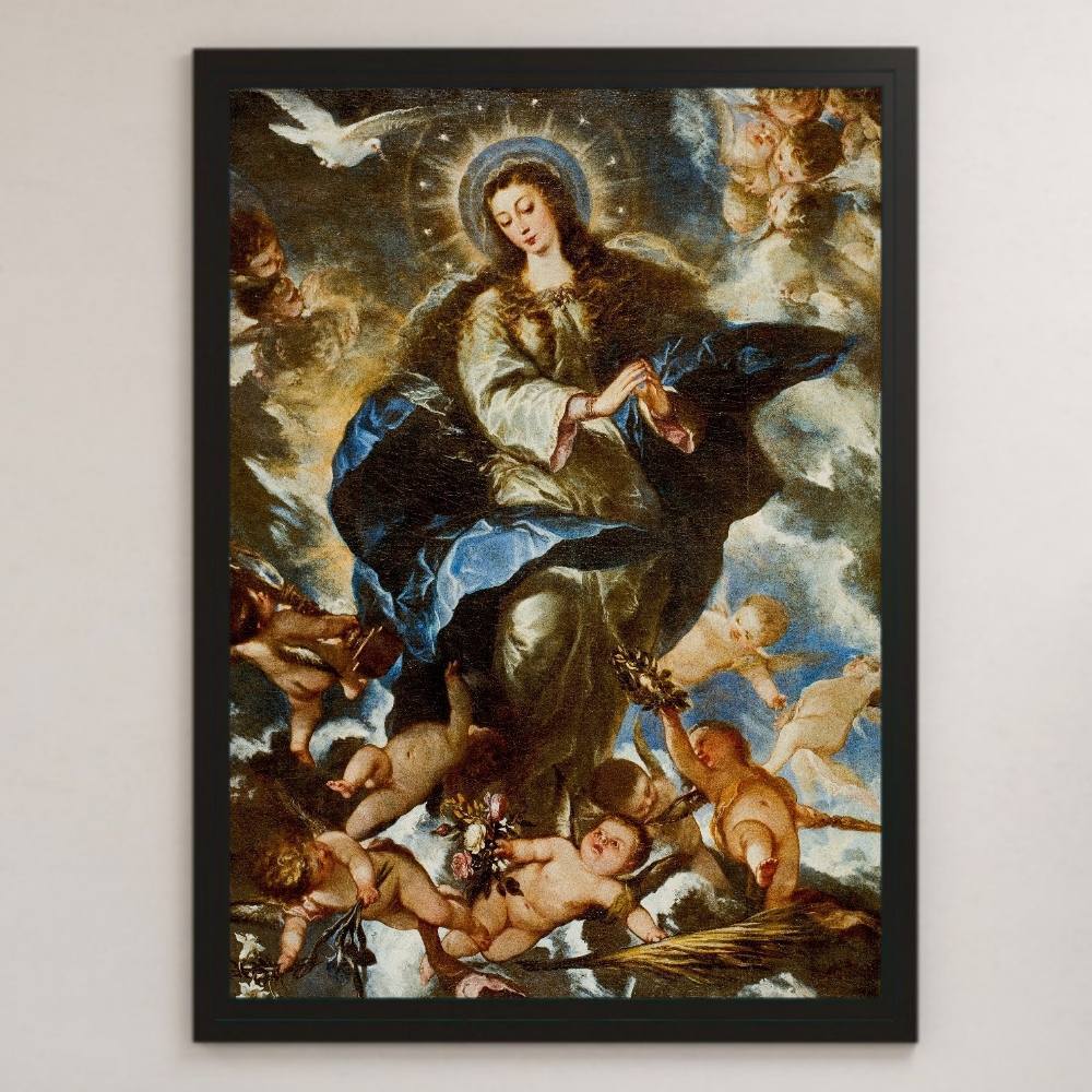 Jose Antolinez 圣母无玷始胎绘画艺术光面海报 A3 酒吧咖啡厅经典室内宗教绘画耶稣圣母玛利亚天使, 住房, 内部的, 其他的