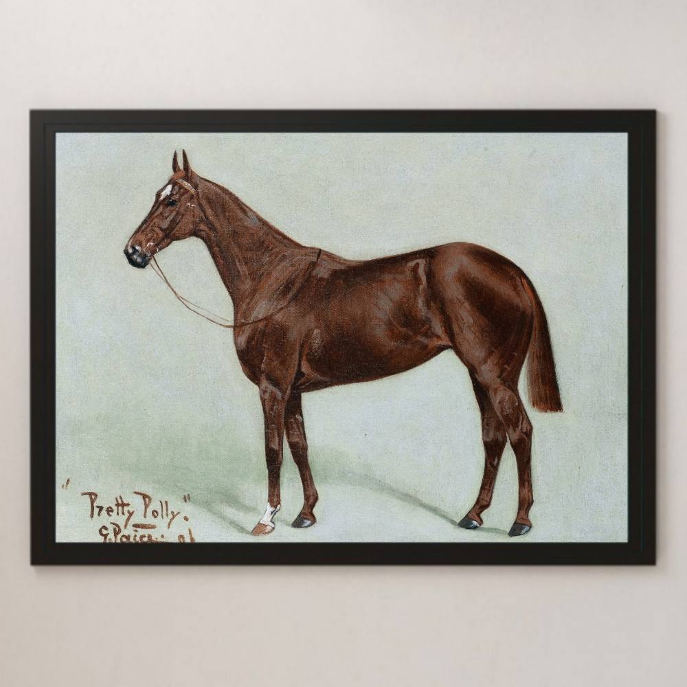 George Pace Pretty Polly Peinture Art Brillant Affiche A3 Bar Café Classique Rétro Intérieur Peinture Animale Châtaigne Cheval Courses de Chevaux, résidence, intérieur, autres