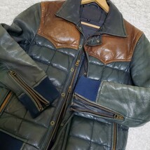 JACKROSE VINTAGE/ジャックローズ L相当4サイズ 本革山羊革 トラッカー レザーダウンジャケット/ブルゾン ネイビー系 ダブルジップ式_画像4