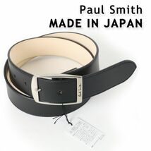 890c 新品 Paul Smith ポールスミス ロゴ スクエアバックルベルト 日本製 レザー ベルト 553795 ブラック L_画像1