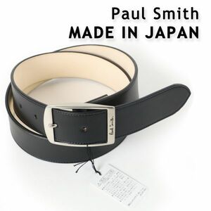 890b 新品 Paul Smith ポールスミス ロゴ スクエアバックルベルト 日本製 レザー ベルト 553795 ブラック L