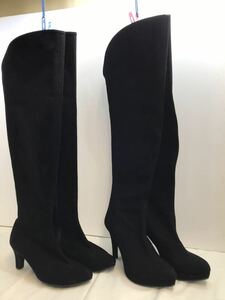 *2 point set *ESPERANZA Esperanza boots long boots knee high boots suede lady's L made in Japan black *