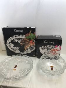 ★長期保管品★新品タグ付　ドイツ製 ワルター社　カルメン Carmen お花　クリスタルガラス　 大皿プレート ＆ デザートボウル★