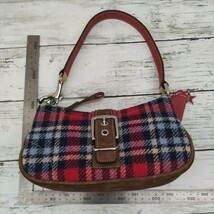 【Ｋ】 COACH コーチ ハンドバッグ ワンハンドル チェック 赤系 美品 シルバー金具 バッグ 鞄 可愛いレザー スエード【3514】_画像10