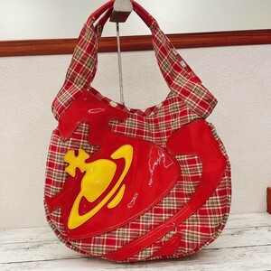 【Ｋ】viviennewestwood ヴィヴィアンウェストウッド トートバッグ 赤チェック チェック柄 イエロー【1719】