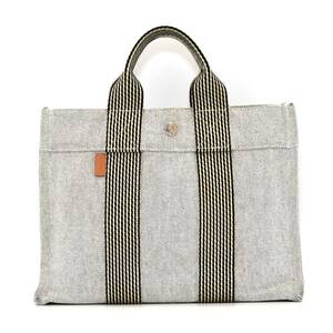 [ 1円 ] HERMES エルメス ニューフールトゥ PM トートバッグ ハンドバッグ キャンバス ライトグレー系 シルバー金具 クリーニング済