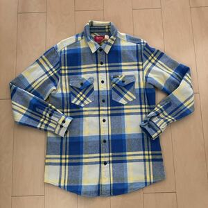 激レア裏原ビンテージ SUPREME 11AW Heavyweight Plaid Flannel Shirt フランネルチェックシャツ ブルー×イエロー クリーニング済美品格安