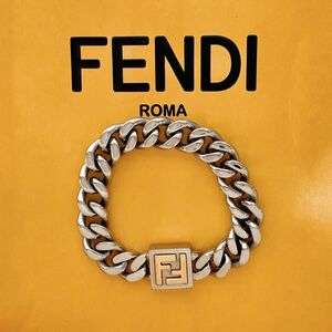 FENDI フェンディ ブレスレット　バングル　パラジウム　喜平　チェーン　美品 アクセサリー マーク　メンズ