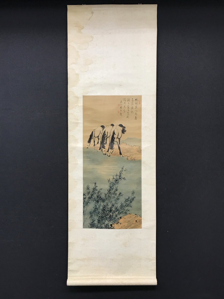 [Copy] [One light] [Final price reduction] vg5290(Tomoyo) Three horses drinking water Chinese painting, painting, Japanese painting, flowers and birds, birds and beasts