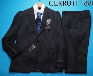 新品10.8万円 大手百貨店扱い 日本製 秋冬『CERRUTI チェルッティ 伊製生地』ウール100% ギャバジン ストライプ スーツA5濃紺(B) 1202271