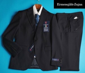 新品17.3万円 大手百貨店扱い 秋冬『Ermenegildo Zegna ゼニア TRAVELLER 伊製生地』ウール100% ストライプ スーツA5濃紺(A) 1010481