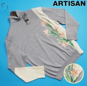 新品定価3.9万円 ARTISAN アルチザン 旗艦店限定 日本製【和の花】ウール100% タートルネック ニットL灰(04) 86KW10