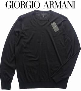 通年物130,000円新品GIORGIO ARMANIアルマーニ★永く愛用できる最高級のド定番品ハイゲージ黒クルーネックニット【大きいサイズ60＝日本5XL