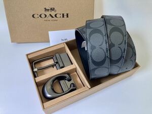 COACH コーチ　新品　リバーシブル　シグネチャー　フリーサイズ　バックル回転　紳士　ビジネス　メンズベルト