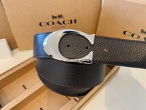 COACH リバーシブル　フリーサイズ　バックル回転　ブラックxブラウン　シルバーバックル　回転可能_画像5