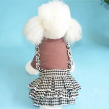 【SALE】 小型犬 犬服 千鳥格子 フリル ブラウン ワンピース Mサイズ M_画像4
