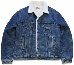 ★80s USA製 Levi'sリーバイス 71608 ボアライナー デニムジャケット 4ポケット 44L★オールド ビンテージ トラッカー 裏ボア 70608