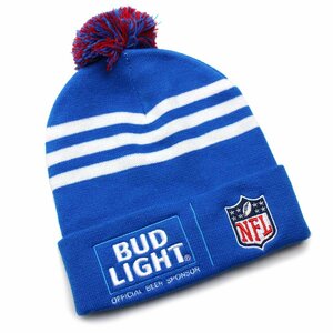 ★BUD LIGHTバドライト × NFL刺繍 アクリル ニットキャップ★Budweiserバドワイザー ニット帽 ビール 企業 ロゴ アメフト スポーツ ライン