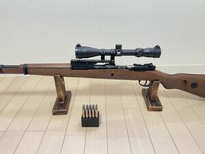 DOUBLE BELL モーゼルKar98K エアーボルトアクション リアルウッド　中古品　排莢不良気味　スコープ、薬莢15本付き