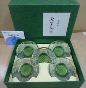 未使用新品　七宝茶托 元禄文 五客 元箱 煎茶道具 茶道具 茶托