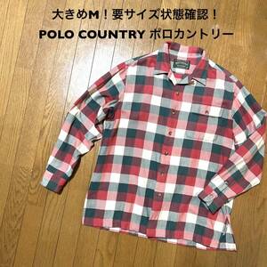 大きめM！ポロカントリー古着長袖オープンカラーチェックシャツ ライトネル POLO COUNTRY 要サイズ状態確認！アメカジ古着