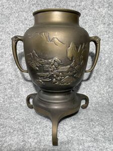 薄端 花瓶 銅 24.5cm ★ 骨董 アンティーク 花器 華道 華道具