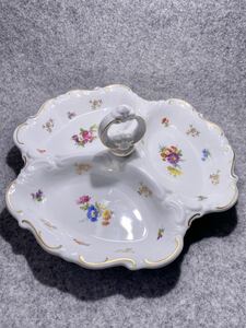 ドイツ ライヒェンバッハ 陶磁器 取っ手付き 菓子皿 25cm Reichenbach Thuringian Porcelain