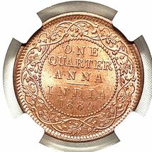 1円スタート 1889C インド 1/4A銅貨 NGC MS64RB 未使用 世界コイン 古銭 貨幣 硬貨 銀貨 金貨 銅貨_画像5