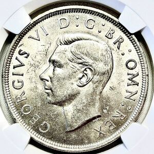 1円スタート　1937年 英国 イギリス ジョージ6世 Ⅵ クラウン 大型 銀貨 NGC MS62