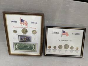 【2点セット】アメリカ 建国200年記念 1776-1976年 額装 コイン・切手・2ドル紙幣　アメリカ歴代大統領コインセット（#54）
