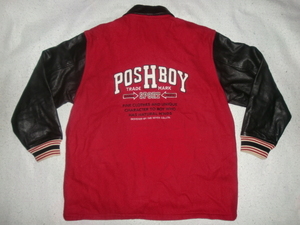 ★POSH BOY 袖革ファラオコート L ポッシュボーイ 袖革スタジャン アワードレタージャケット レッド/ブラック