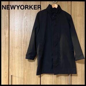 【クリーニング済】NEWYORKER ニューヨーカー　撥水　コート　ショート　ライナー付き　フード　収納可　ジッパー　黒　ブラック
