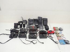 ☆代KUR324-100　⑯フィルムカメラまとめ　オリンパス OZ120 zoom、ミノルタ HI-MATIC AF-D、CANON A35 Datelux、KONICA MT-7　ストロボ