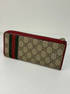 SKT527-60◆ GUCCI ／グッチ 2957・63・2778 シェリーライン GGスプリーム ベージュ レッド L字ファスナー 長財布