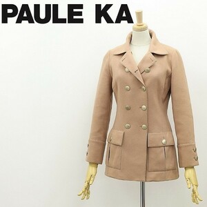 ◆PAULE KA ポールカ メタルボタン ウール ダブル ハーフ コート ベージュ 36