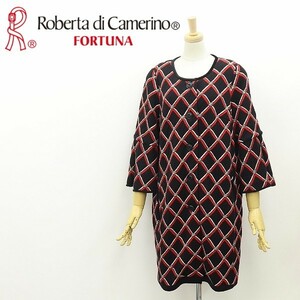 ◆Roberta di Camerino FORTUNA ロベルタ ディ カメリーノ フォルトゥーナ 総柄 ウール タックスリーブ コート L-LL