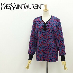 美品 ヴィンテージ◆Yves Saint Laurent イヴサンローラン 総柄 チャイナボタン ウール ニット トップス M